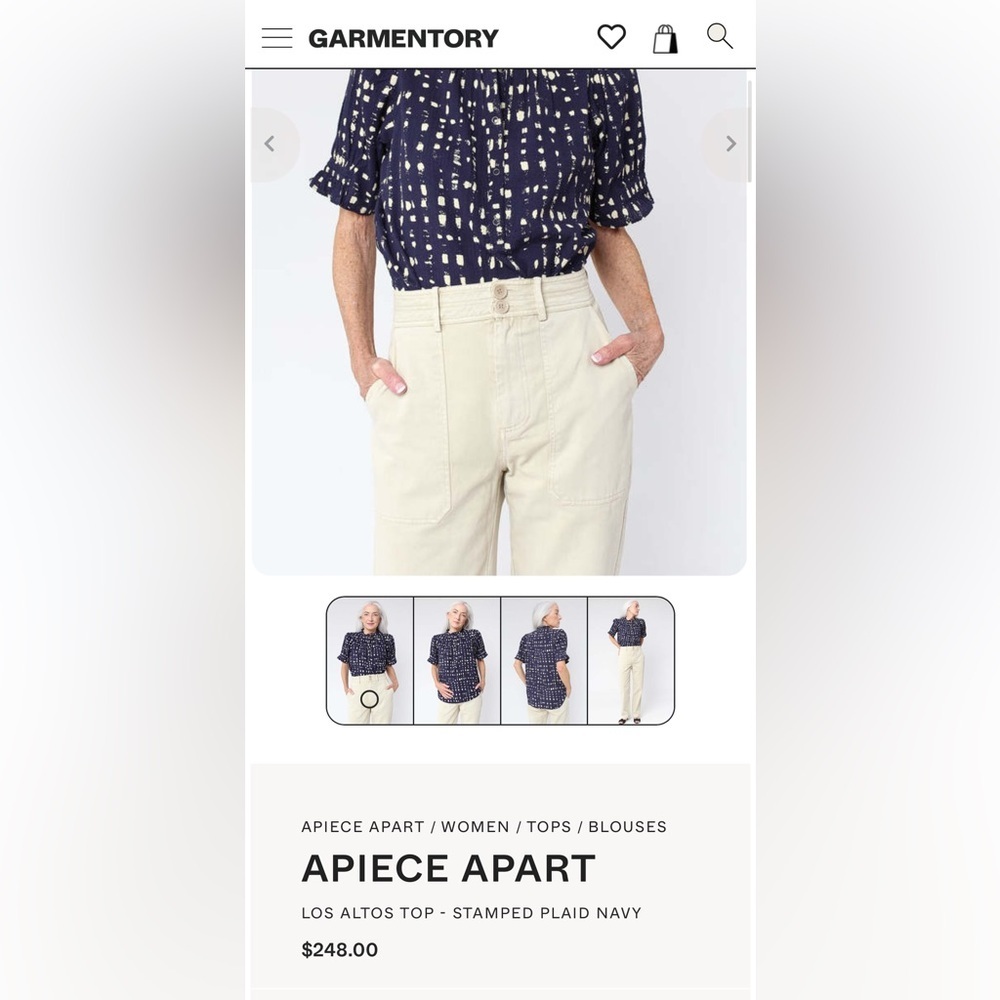 Apiece Apart Dark Blue and Cream Patterned Blouse - Picture 4 of 10